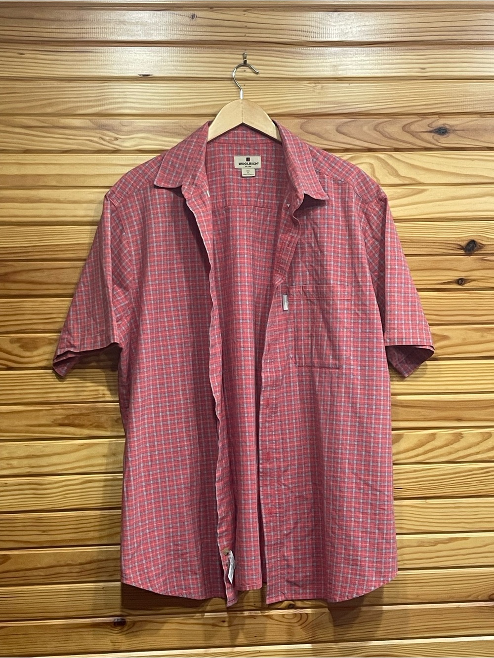Woolrich Men's Short Sleeve Red Plaid Button-Down Shirt